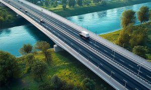 randare podu rutier de la Ungheni - Golăești, parte din Autostrada Unirii (A8), intitulat Podul de Flori
