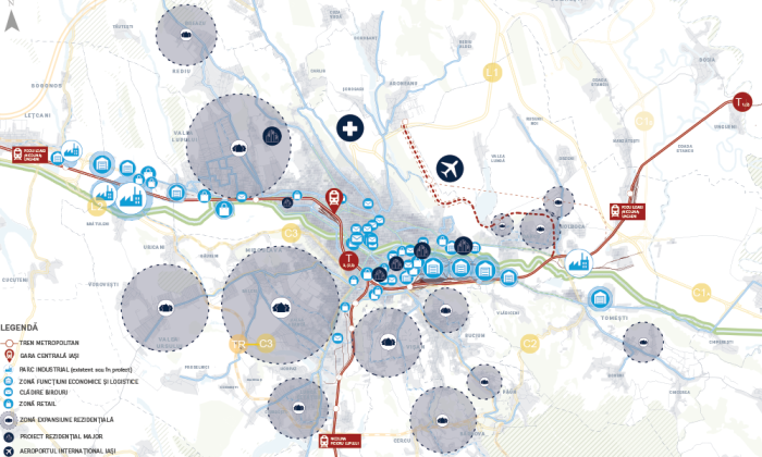 corelare tren metropolitan cu zone de dezvoltare existente si viitoare