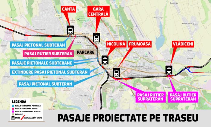 pasaje proiectate pe traseul trenului metropolitan iasi