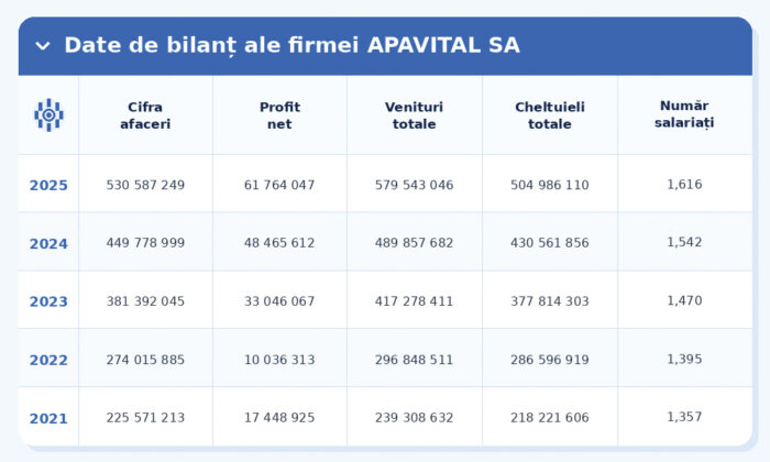 evolutie apavital indicatori financiari