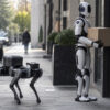 roboti curieri - imagine creata cu AI