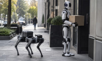 roboti curieri - imagine creata cu AI
