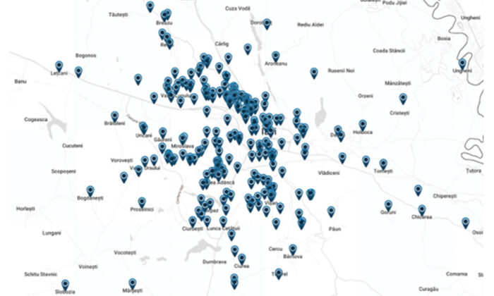 Harta municipiului Iași și a zonei metropolitane - distribuția proiectelor aflate în construcție
